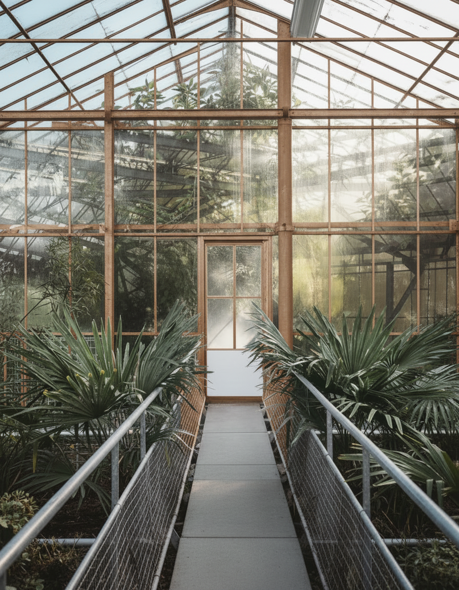 Glass greenhouse entrance, from the existing Arrival House website